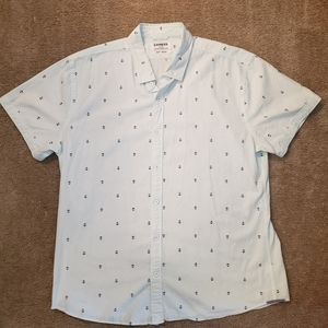Express Anchor Sailing Button Up Pale Blue Short Sleeve Shirt XL